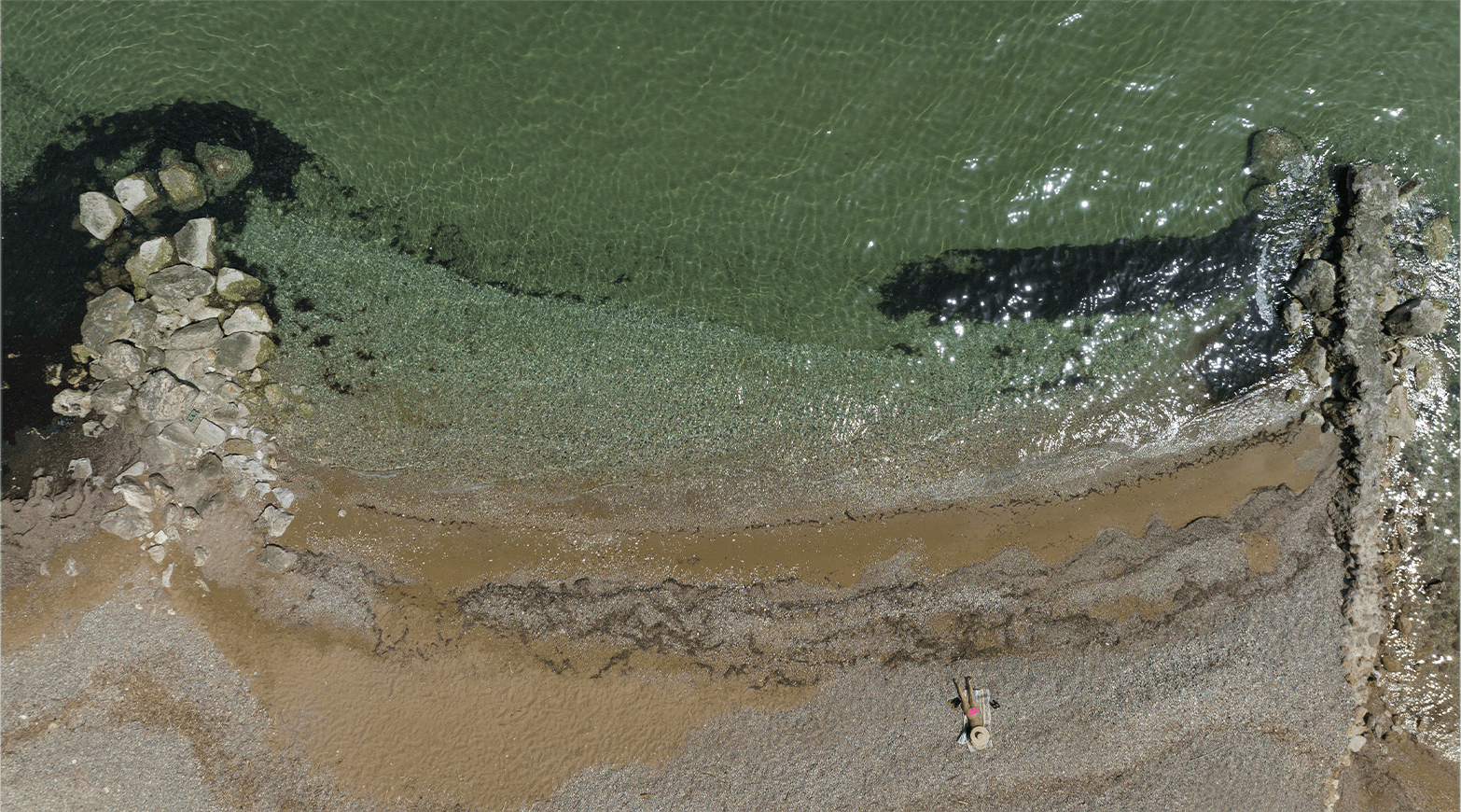 Aerial photo of the private beach nearby